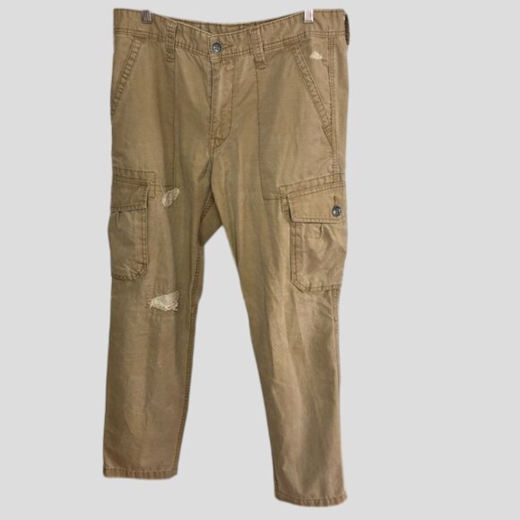 True Religion Men's Tan Distressed Cargo Pants - Picture 6 of 15